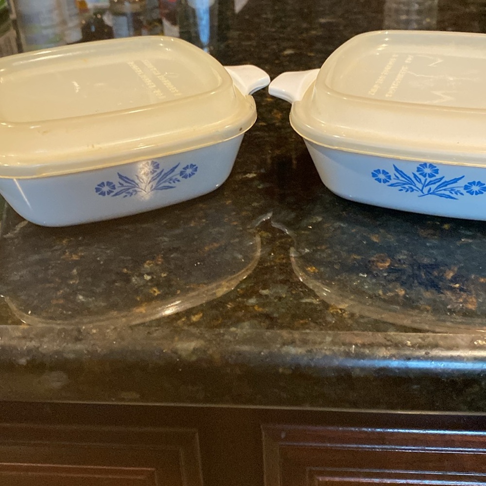 Vintage Corningware Set of 2 Blue Cornflower Petite Dishes with Lids